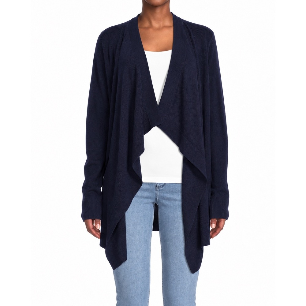 Theory Winxie F Navy Blue 100% Merino Wool Draped Open Front Cardigan Size M